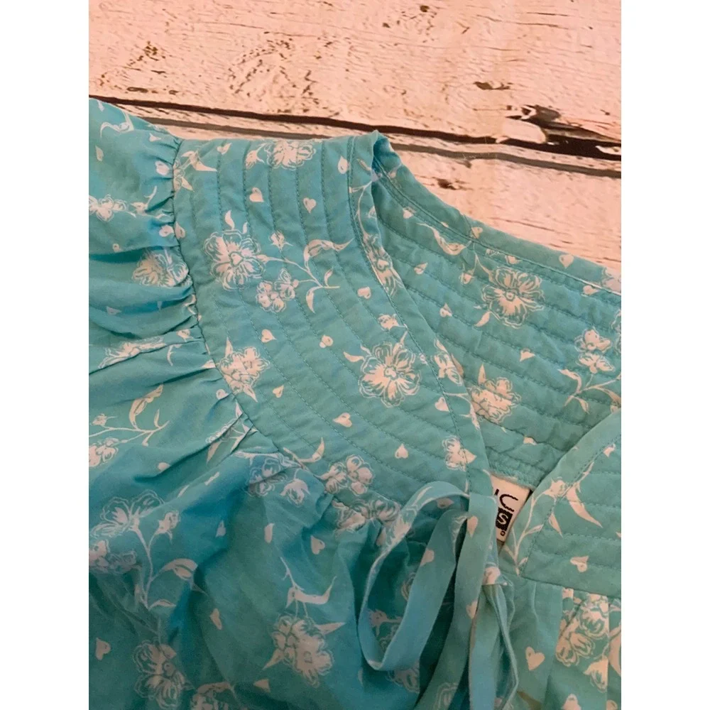Basic Editions Turquoise Floral‎ Heart Print Nightgown House Dress Plus Size 1X